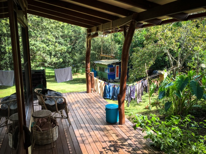 Our hosts' open-plan home, surrounded by lush rainforest